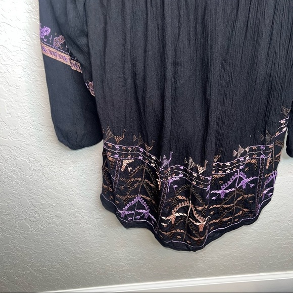 Free People Rhiannon Embroidered Babydoll Black Open Back Long Sleeve Dress - Picture 12 of 12